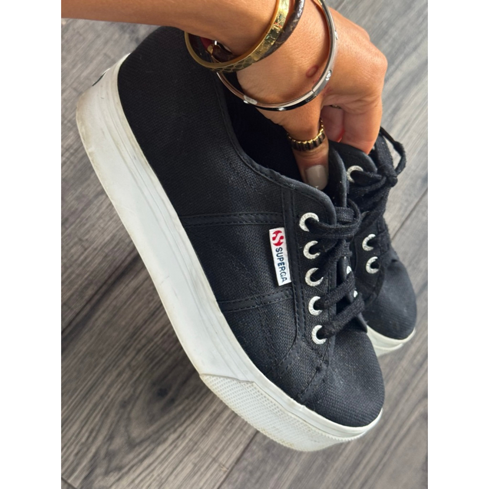 SUPERGA Black Canvas Platform Fashion Sneakers Womens Size 7, Mens Size 5.5 - Picture 10 of 13